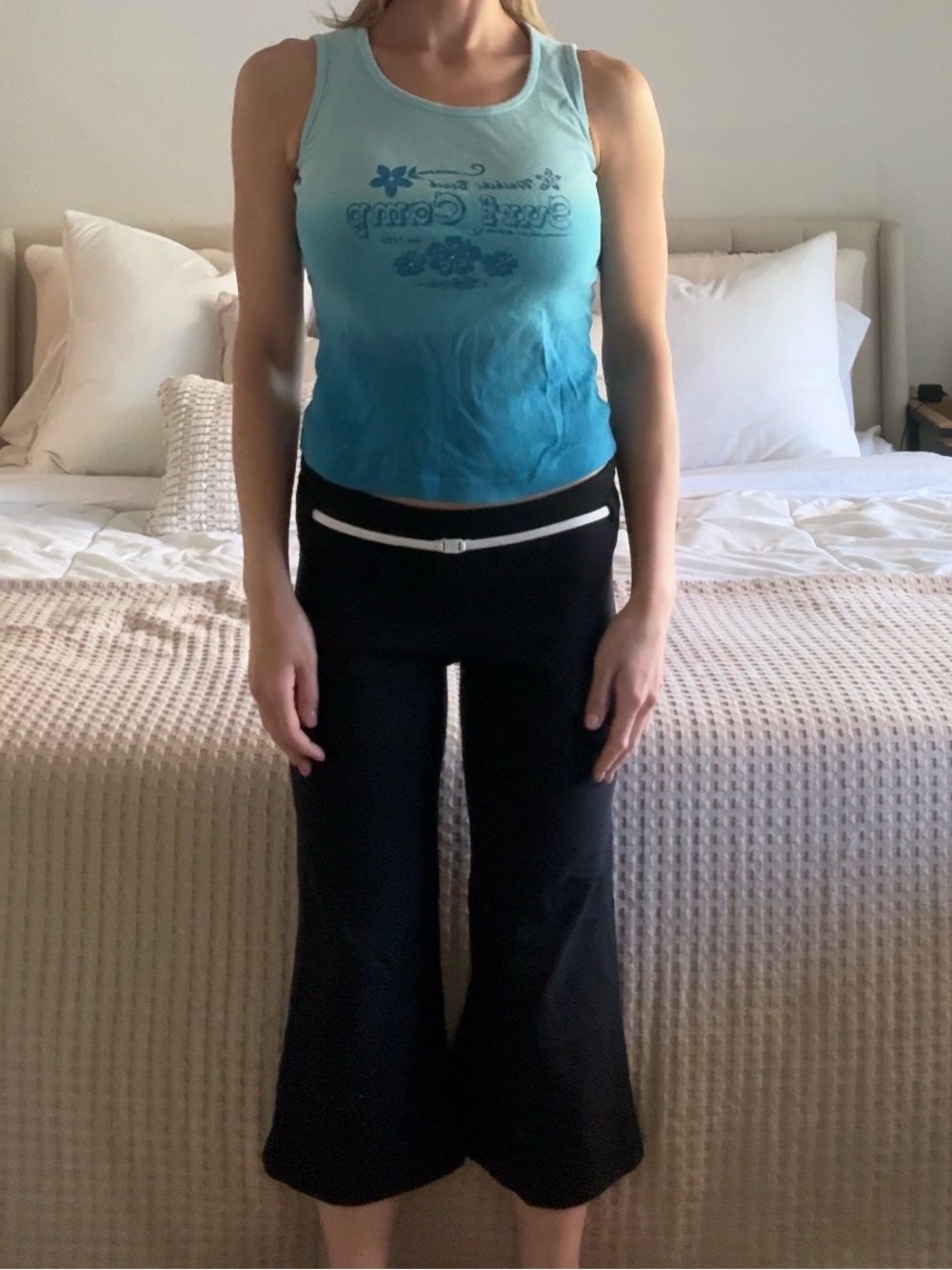 Y2K vintage lululemon athletica Black Cropped Yoga Pants with White Drawcord